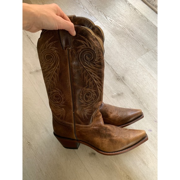 Justin Womens Distressed 10B Leather Western Cowboy Boots Snip Toe Swirl Stitch - Picture 2 of 15